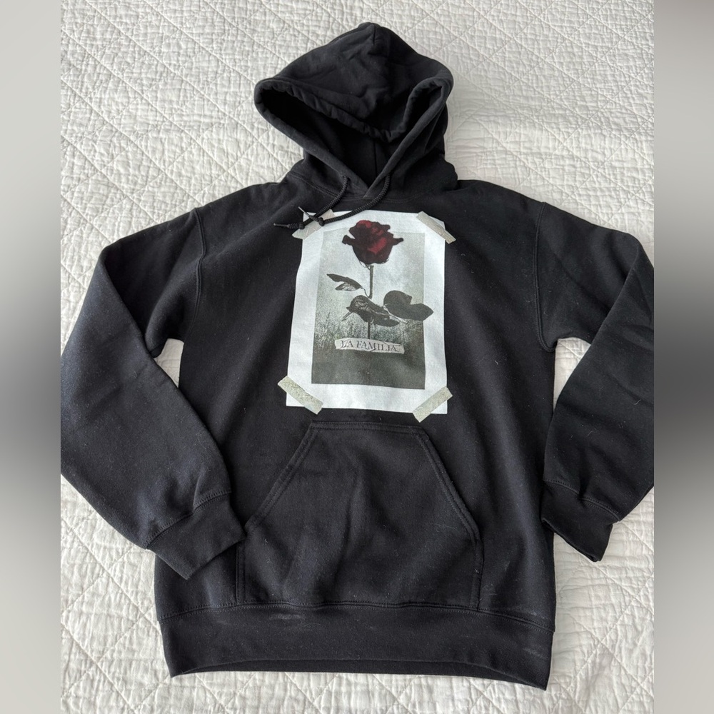 Black Hoodie with Rose Graphic